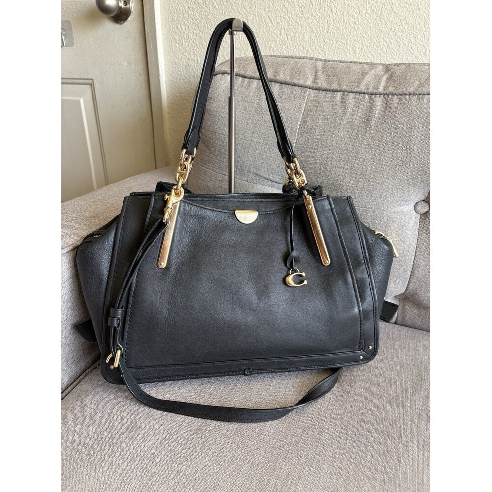 COACH 31840 Dreamer 36 Smooth Leather Black Satchel Bag Crossbody Gold Hardware